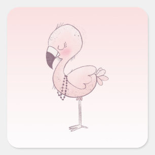 Cute Pink Flamingo Illustratie Vierkante Sticker