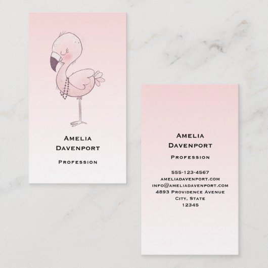 Cute Pink Flamingo Illustratie Visitekaartje (Voorkant / Achterkant)