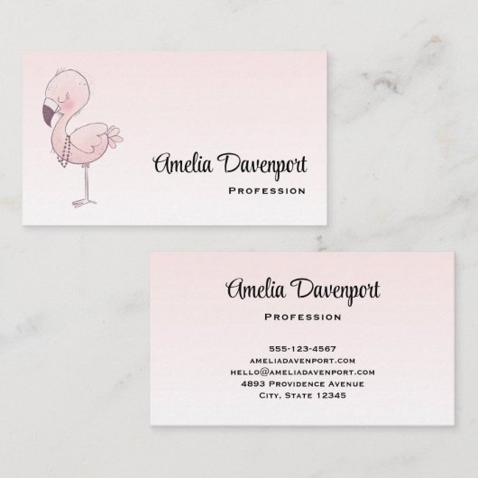 Cute Pink Flamingo Illustratie Visitekaartje (Voorkant / Achterkant)