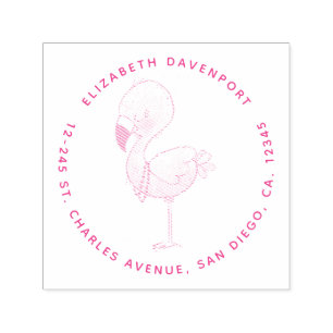 Cute Pink Flamingo Illustratie Zelfinktende Stempel