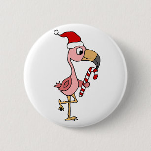 Cute Pink Flamingo in Santa hat Kerstkunst Ronde Button 5,7 Cm