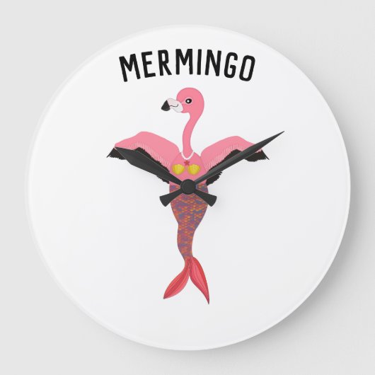 Cute Pink Flamingo Mermaid Mythical Creature Grote Klok (Voorkant)