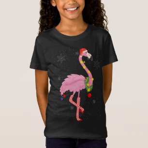 Cute Pink Flamingo met sneeuw, licht en kerstmis T-shirt