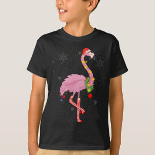 Cute Pink Flamingo met sneeuw, licht en kerstmis T-shirt