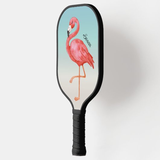 Cute Pink Flamingo Monogrammed Pickleball Paddle (Links)
