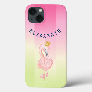 Cute Pink Flamingo Ombre Striped iPhone 13 Hoesje