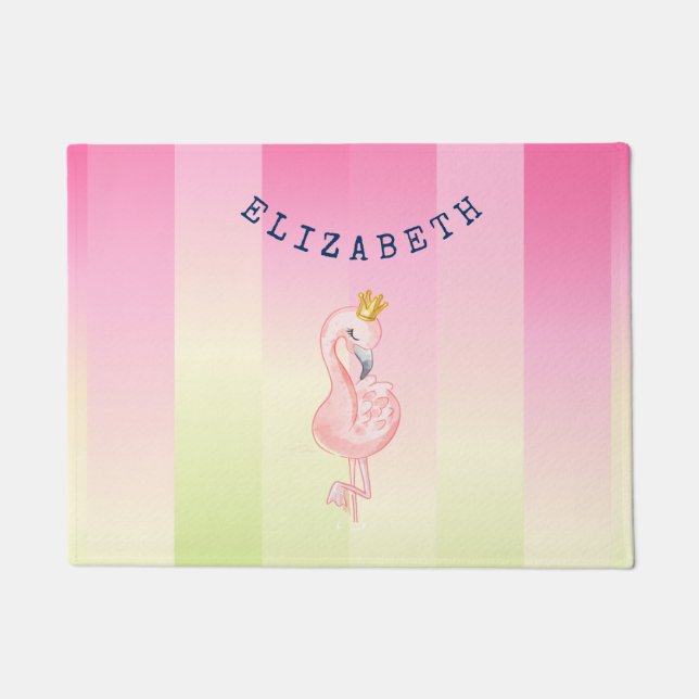 Cute Pink Flamingo Ombre Striped Deurmat (Voorkant)