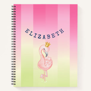 Cute Pink Flamingo Ombre Striped Notitieboek