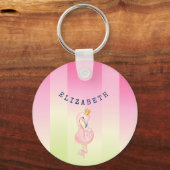 Cute Pink Flamingo Ombre Striped Sleutelhanger (Voorkant)