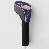 Cute Pink Flamingo on Dark Blue met Name Golfheadcover (Schuin)