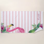 Cute Pink Flamingo Palm Leaves Strandlaken (Voorkant)