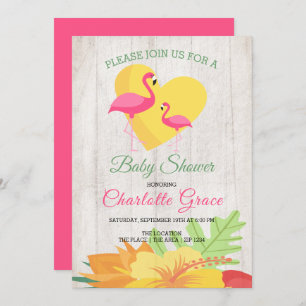 Cute Pink Flamingo Personalized Baby shower Kaart