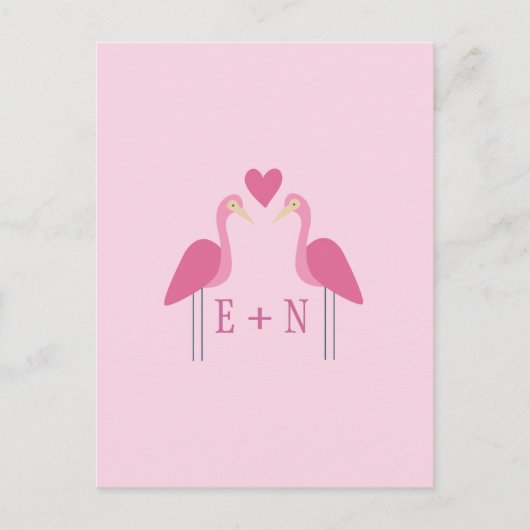 Cute Pink Flamingo Wedding Couple Briefkaart (Voorkant)