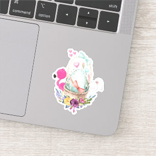 Cute Pink Flamingo White Bunny and Egg Sticker