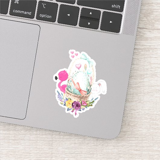 Cute Pink Flamingo White Bunny and Egg Sticker (Detail)