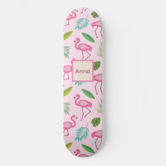 Cute Pink Flamingo with Tropical Leaves custom  Skateboard