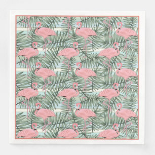 Cute Pink Flamingoes Palm Leafs Art Pattern Servetten