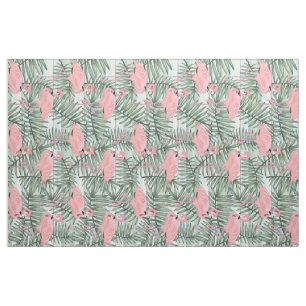Cute Pink Flamingoes Palm Leafs Pattern Stof
