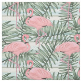 Cute Pink Flamingoes Palm Leafs Pattern Stof (Swatch)