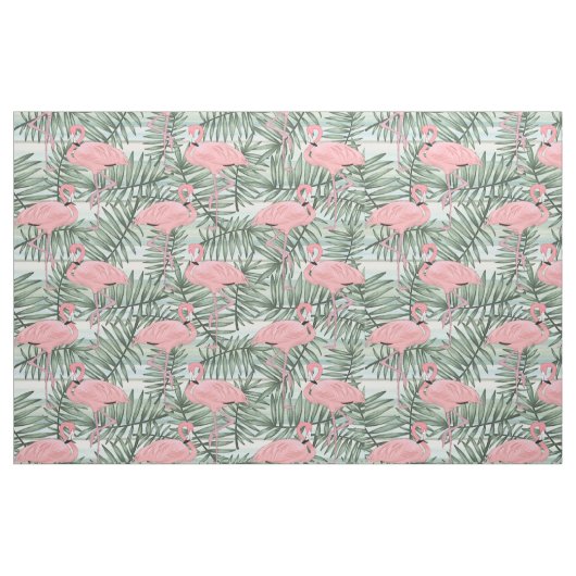 Cute Pink Flamingoes Palm Leafs Pattern Stof (Fat Quarter)