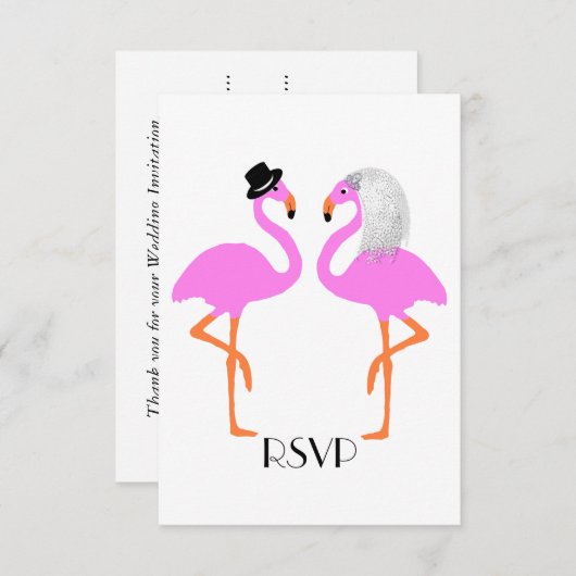 Cute Pink Flamingos Bride & Groom Wedding Kaart (Voorkant / Achterkant)