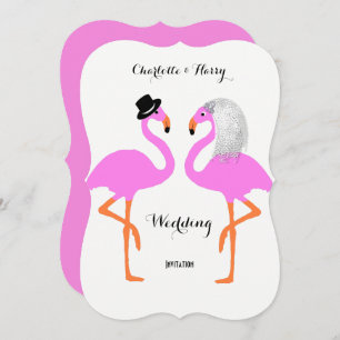 Cute Pink Flamingos Bride & Groom Wedding Kaart
