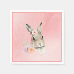 Cute Pink Floral Bunny Waterverf Baby shower Servet