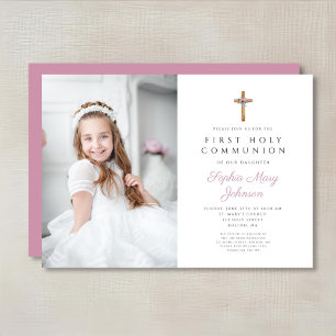 Cute Pink Floral Cross Foto Girl First Community Kaart