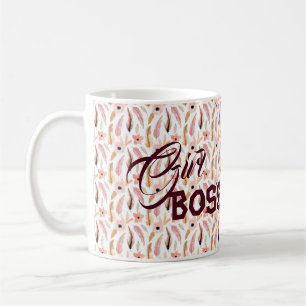 Cute Pink Floral Girl Boss Typography Pattern Koffiemok