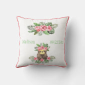 Cute Pink Floral Hawaiian Sloth Animal Name Date Kussen (Achterkant)