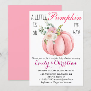 Cute Pink Floral Little Pumpkin Couple Baby shower Kaart