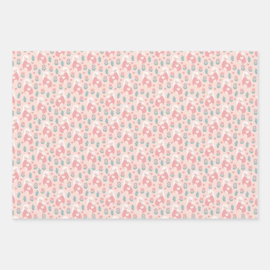 Cute Pink Floral Moederdag Inpakpapier Vel (Voorkant)
