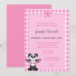 Cute Pink Floral Panda Beer Baby shower Kaart