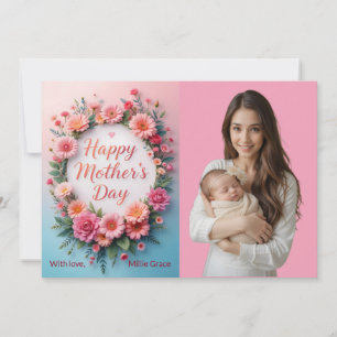 Cute Pink Floral Photo Moederdag Card Kaart