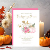 Cute Pink Floral Pumpkin Thanksgiving Dinner Kaart