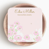 Cute Pink Floral Script Stud Earning Vierkante Visitekaartjes