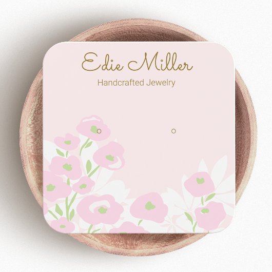 Cute Pink Floral Script Stud Earning Vierkante Visitekaartjes
