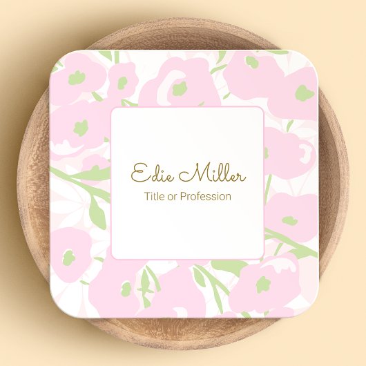 Cute Pink Floral Script Vierkante Visitekaartjes