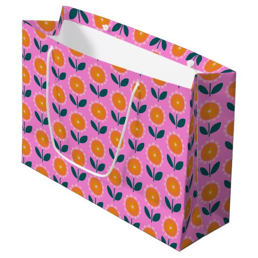 Cute Pink Flower Pattern Trendy Chic Groot Cadeauzakje (Voorkant Gekanteld)