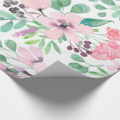 Cute Pink Flowers Green Leafs Pattern Cadeaupapier (Hoek)