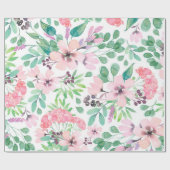 Cute Pink Flowers Green Leafs Pattern Cadeaupapier (Vlak)