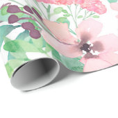 Cute Pink Flowers Green Leafs Pattern Cadeaupapier (Rol Hoek)