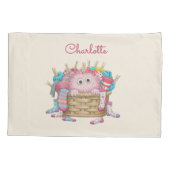 Cute Pink Fluffy Sock Monster Kids Design Kussensloop (Achterkant)