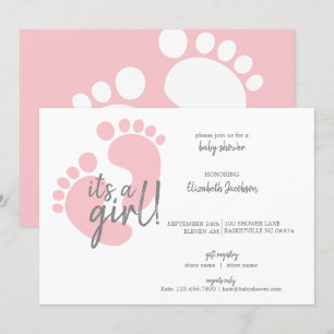 Cute Pink Footprint Het is een meisje Baby shower Kaart