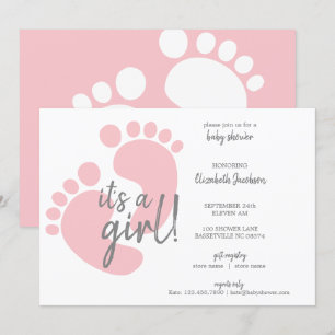 Cute Pink Footprint Het is een meisje Baby shower Kaart