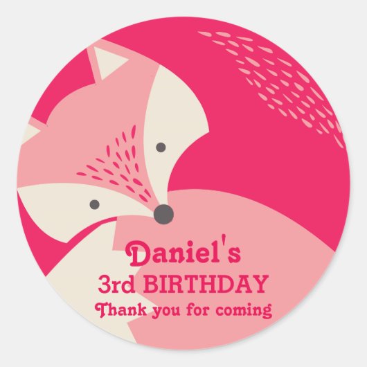 Cute Pink Fox Cartoon Animals Birthday Stickers (Devant)