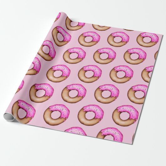 Cute Pink Frosted Donuts met Sprinkles Pattern Cadeaupapier (Uitgerold)