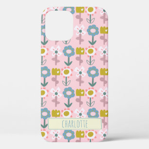 Cute Pink Garden Flowers Persoonlijke naam iPhone 12 Hoesje