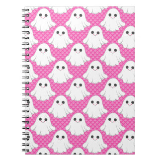 Cute Pink Ghost Pattern Kawaii Halloween Spiral  Notitieboek