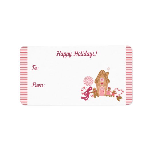 Cute Pink Gingerbrood Candy Cane Gift Label Sticke (Voorkant)
